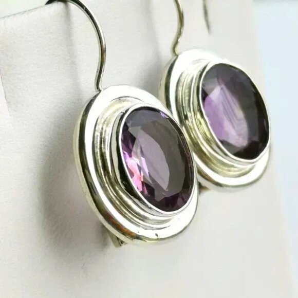 Nwt Sterling Silver oval cut  amethyst drop earrings - Picture 4 of 8